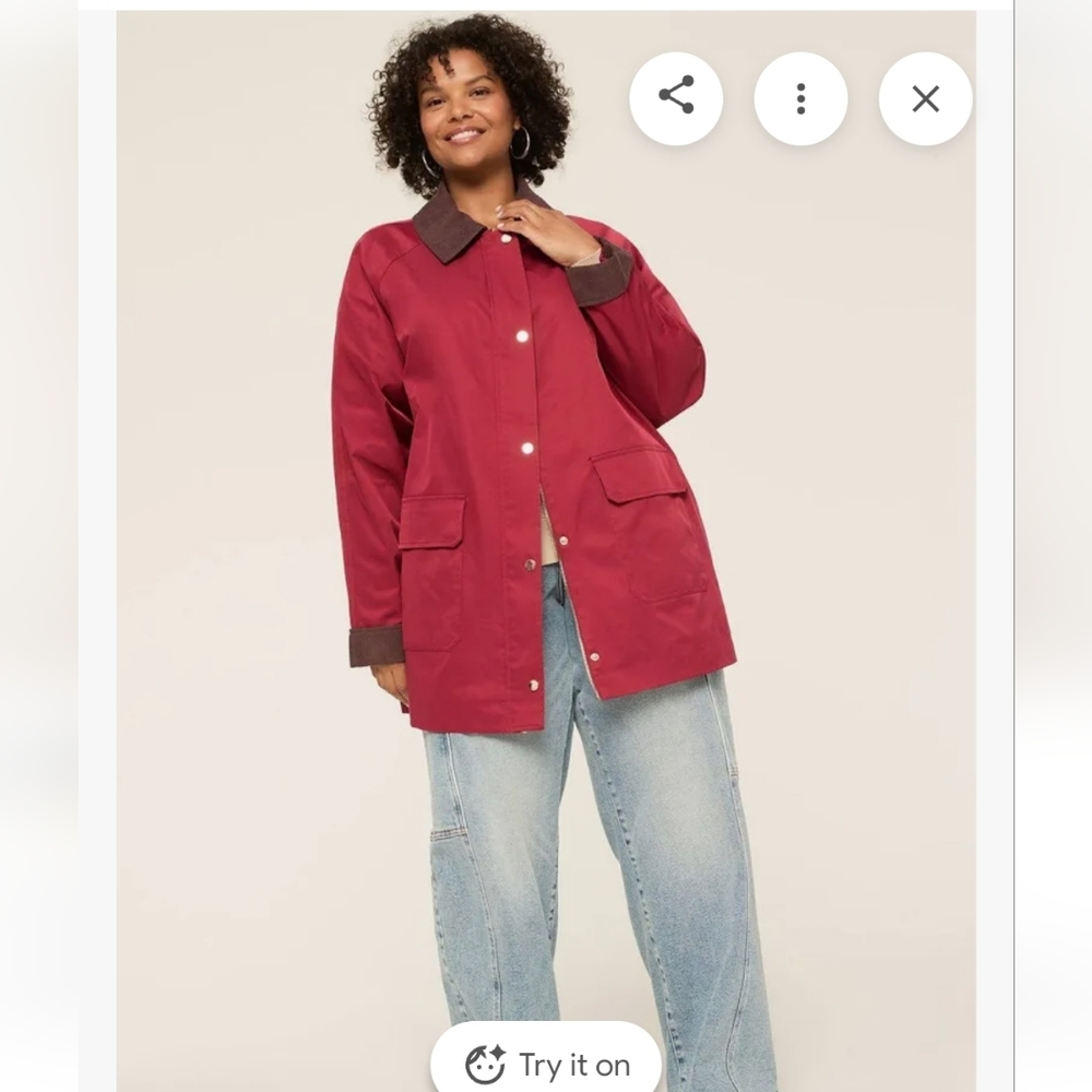 Lane Bryant Womens Burgundy Barn Coat Corduroy Trim Size 10